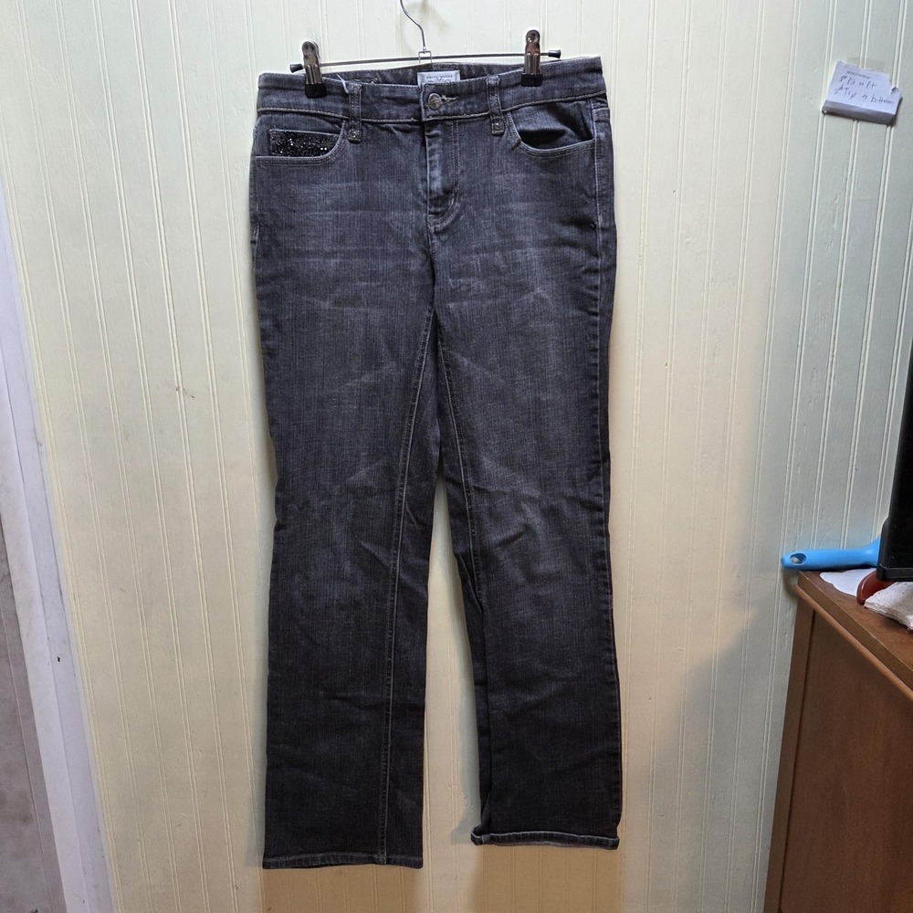 White House Black Market Jeans Womens 4 Gray Straight Stretch Rhinestone Denim